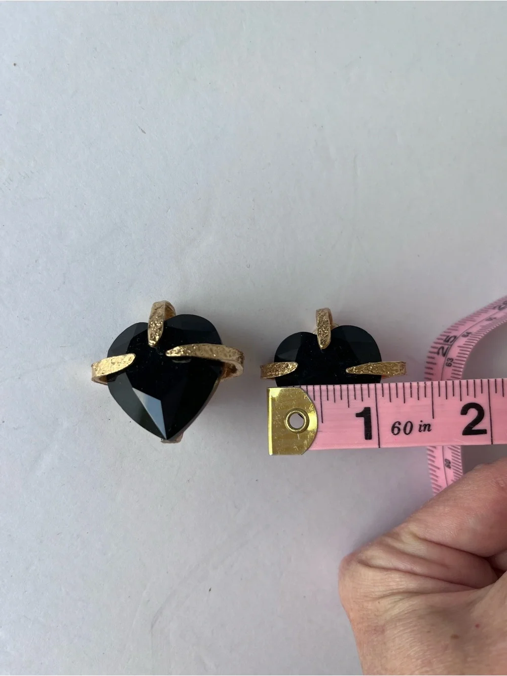 Vintage J. Jansen Black Gold Heart Clip On Earrings Estate Sale 80’s